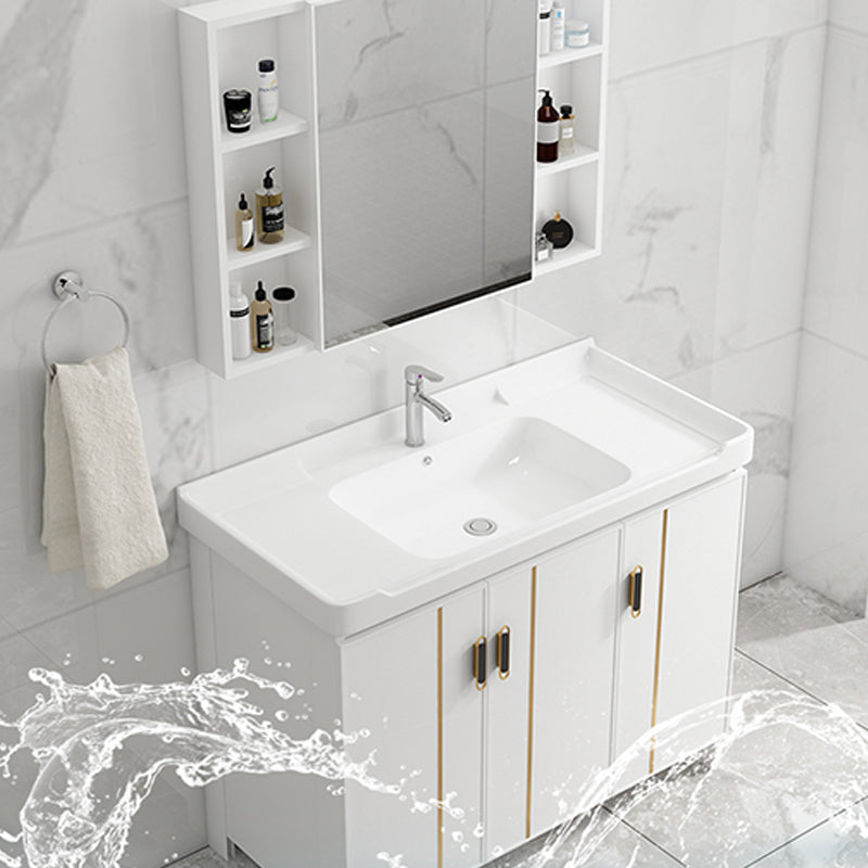 Glam Vanity Rectangle Mirror Metal Frame White Bathroom Vanity with Single Sink Clearhalo 'Bathroom Remodel & Bathroom Fixtures' 'Bathroom Vanities' 'bathroom_vanities' 'Home Improvement' 'home_improvement' 'home_improvement_bathroom_vanities' 7038267