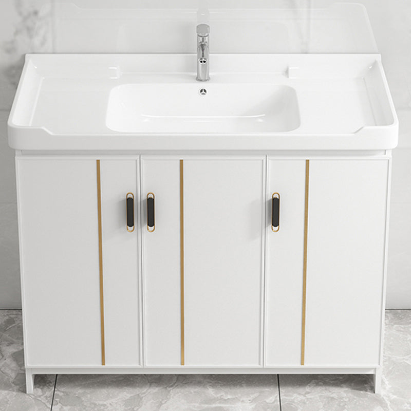 Glam Vanity Rectangle Mirror Metal Frame White Bathroom Vanity with Single Sink Clearhalo 'Bathroom Remodel & Bathroom Fixtures' 'Bathroom Vanities' 'bathroom_vanities' 'Home Improvement' 'home_improvement' 'home_improvement_bathroom_vanities' 7038268