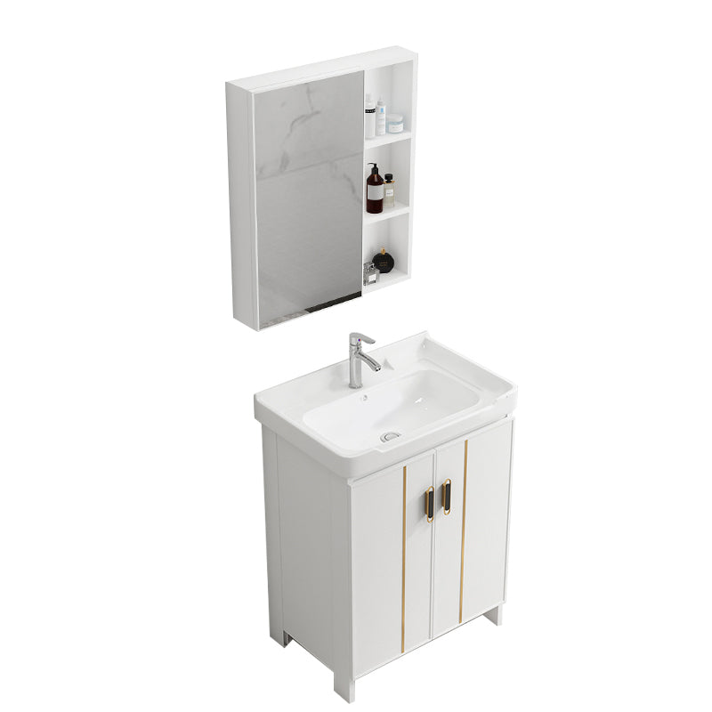 Glam Vanity Rectangle Mirror Metal Frame White Bathroom Vanity with Single Sink Vanity & Faucet & Mirror Cabinet 24"L x 19"W x 32"H Towel Bar Not Included Clearhalo 'Bathroom Remodel & Bathroom Fixtures' 'Bathroom Vanities' 'bathroom_vanities' 'Home Improvement' 'home_improvement' 'home_improvement_bathroom_vanities' 7038269