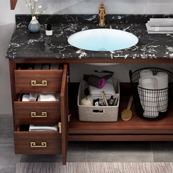 Vintage Bathroom Vanity Sink Wooden Round Ceramic Sink Drawer Vanity Sink with Faucet Clearhalo 'Bathroom Remodel & Bathroom Fixtures' 'Bathroom Vanities' 'bathroom_vanities' 'Home Improvement' 'home_improvement' 'home_improvement_bathroom_vanities' 7038367