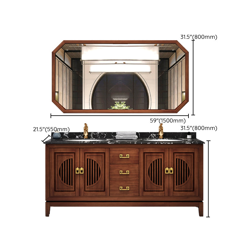 Vintage Bathroom Vanity Sink Wooden Round Ceramic Sink Drawer Vanity Sink with Faucet Clearhalo 'Bathroom Remodel & Bathroom Fixtures' 'Bathroom Vanities' 'bathroom_vanities' 'Home Improvement' 'home_improvement' 'home_improvement_bathroom_vanities' 7038376