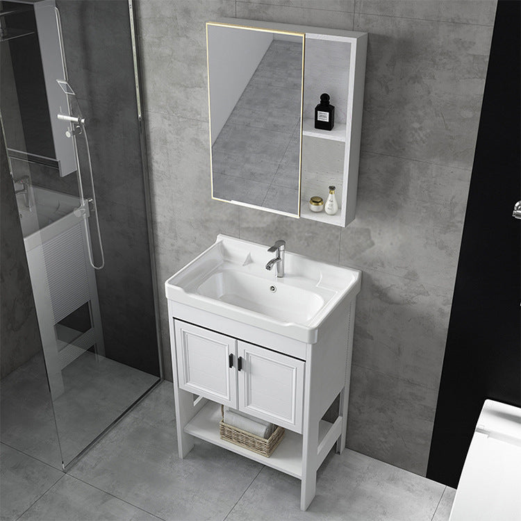 Bathroom Sink Vanity Drawers Doors Mirror Shelf Storage Vanity with Faucet Clearhalo 'Bathroom Remodel & Bathroom Fixtures' 'Bathroom Vanities' 'bathroom_vanities' 'Home Improvement' 'home_improvement' 'home_improvement_bathroom_vanities' 7038387