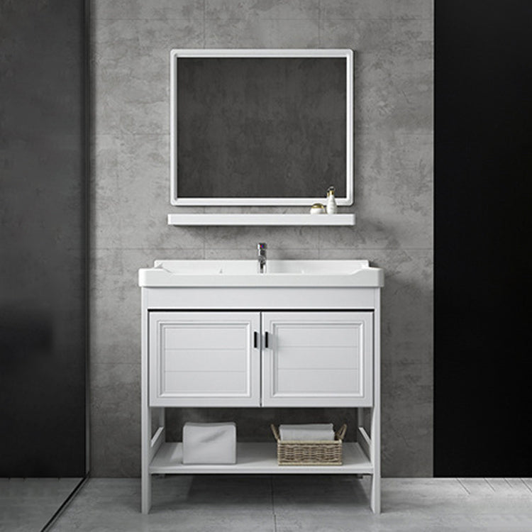 Bathroom Sink Vanity Drawers Doors Mirror Shelf Storage Vanity with Faucet Vanity & Faucet & Mirrors Clearhalo 'Bathroom Remodel & Bathroom Fixtures' 'Bathroom Vanities' 'bathroom_vanities' 'Home Improvement' 'home_improvement' 'home_improvement_bathroom_vanities' 7038388