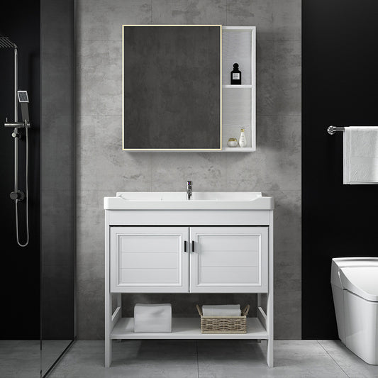 Bathroom Sink Vanity Drawers Doors Mirror Shelf Storage Vanity with Faucet Clearhalo 'Bathroom Remodel & Bathroom Fixtures' 'Bathroom Vanities' 'bathroom_vanities' 'Home Improvement' 'home_improvement' 'home_improvement_bathroom_vanities' 7038390