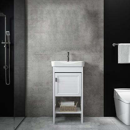 Bathroom Sink Vanity Drawers Doors Mirror Shelf Storage Vanity with Faucet 17"L x 14"W x 33"H Clearhalo 'Bathroom Remodel & Bathroom Fixtures' 'Bathroom Vanities' 'bathroom_vanities' 'Home Improvement' 'home_improvement' 'home_improvement_bathroom_vanities' 7038401