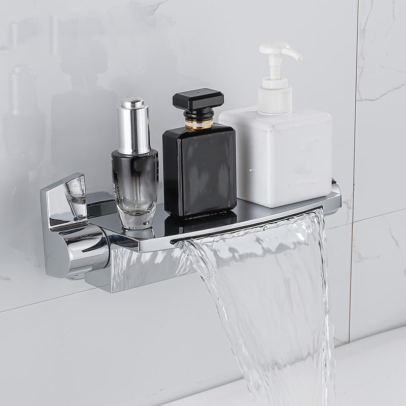 Two Handle Bathroom Faucet Wall Mounted Fixed Tub Faucet Trim Chrome Hand Shower Not Included Clearhalo 'Bathroom Remodel & Bathroom Fixtures' 'Bathtub Faucets' 'bathtub_faucets' 'Home Improvement' 'home_improvement' 'home_improvement_bathtub_faucets' 7038419