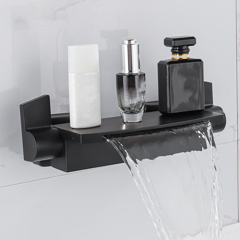Two Handle Bathroom Faucet Wall Mounted Fixed Tub Faucet Trim Black Hand Shower Not Included Clearhalo 'Bathroom Remodel & Bathroom Fixtures' 'Bathtub Faucets' 'bathtub_faucets' 'Home Improvement' 'home_improvement' 'home_improvement_bathtub_faucets' 7038423