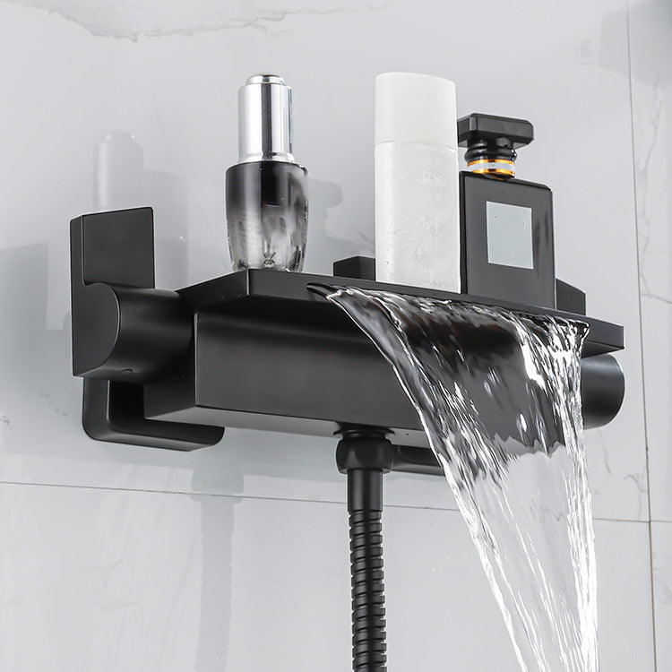 Two Handle Bathroom Faucet Wall Mounted Fixed Tub Faucet Trim Clearhalo 'Bathroom Remodel & Bathroom Fixtures' 'Bathtub Faucets' 'bathtub_faucets' 'Home Improvement' 'home_improvement' 'home_improvement_bathtub_faucets' 7038424