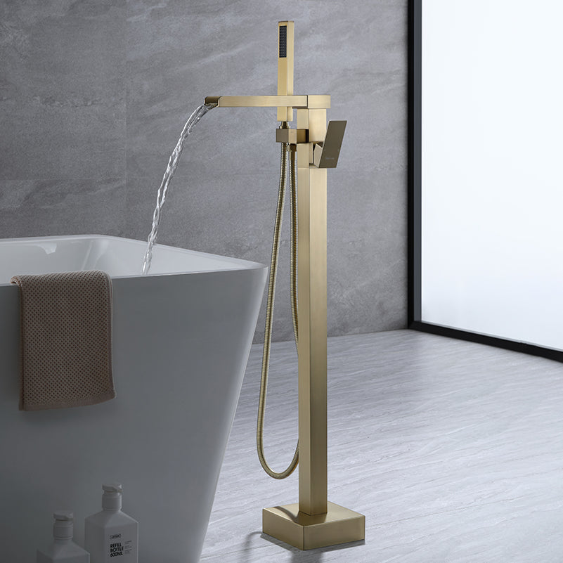 Floor Mounted Bronzel Freestanding Tub Filler Single Handle Freestanding Faucet with Hose Clearhalo 'Bathroom Remodel & Bathroom Fixtures' 'Bathtub Faucets' 'bathtub_faucets' 'Home Improvement' 'home_improvement' 'home_improvement_bathtub_faucets' 7038431