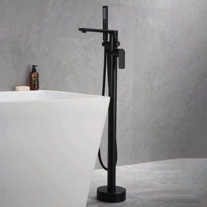 Floor Mounted Bronzel Freestanding Tub Filler Single Handle Freestanding Faucet with Hose Clearhalo 'Bathroom Remodel & Bathroom Fixtures' 'Bathtub Faucets' 'bathtub_faucets' 'Home Improvement' 'home_improvement' 'home_improvement_bathtub_faucets' 7038433