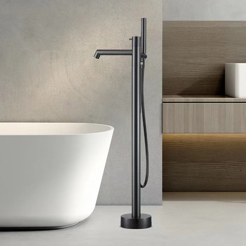 Floor Mounted Bronze Freestanding Tub Filler Single Handle Freestanding Tub Filler Trim Gun Grey Hand Shower Included Ground Clearhalo 'Bathroom Remodel & Bathroom Fixtures' 'Bathtub Faucets' 'bathtub_faucets' 'Home Improvement' 'home_improvement' 'home_improvement_bathtub_faucets' 7038443