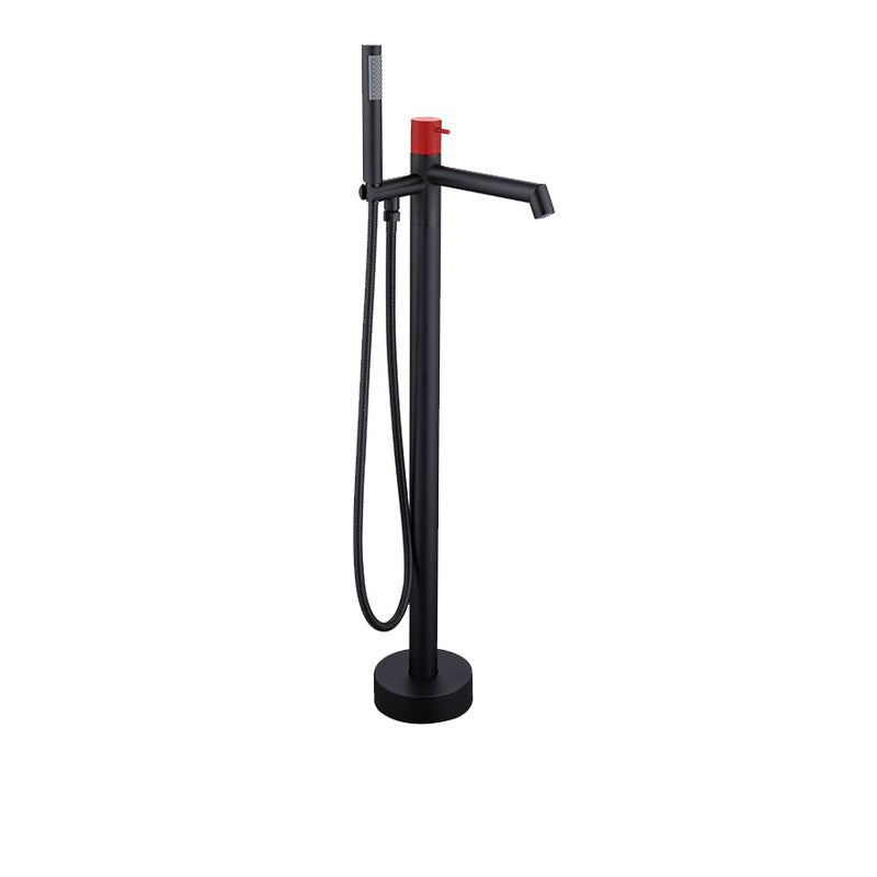 Floor Mounted Bronze Freestanding Tub Filler Single Handle Freestanding Tub Filler Trim Red-Black Hand Shower Included Ground Clearhalo 'Bathroom Remodel & Bathroom Fixtures' 'Bathtub Faucets' 'bathtub_faucets' 'Home Improvement' 'home_improvement' 'home_improvement_bathtub_faucets' 7038455