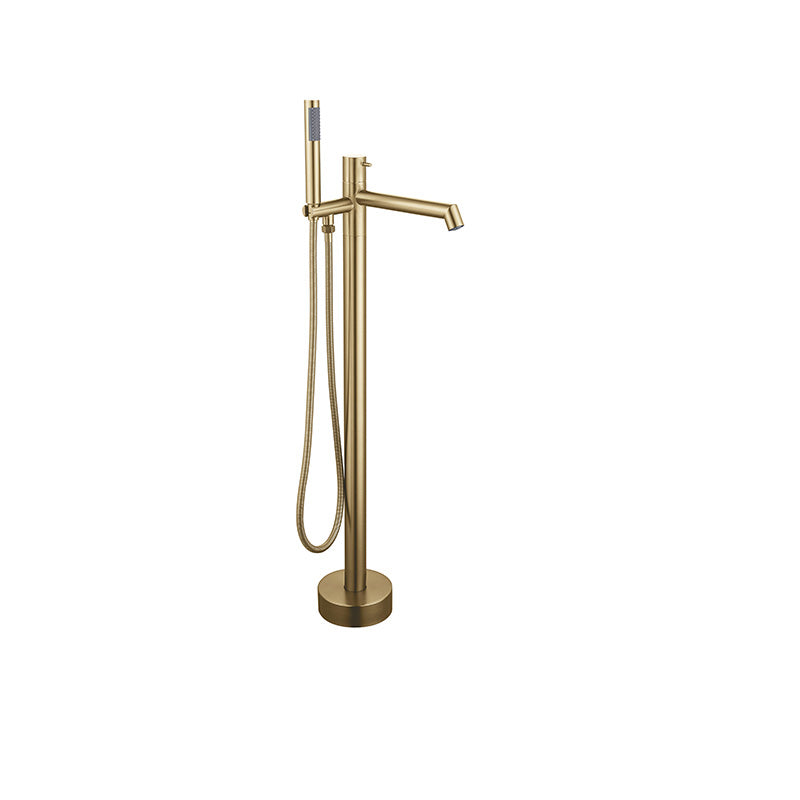 Floor Mounted Bronze Freestanding Tub Filler Single Handle Freestanding Tub Filler Trim Gold Hand Shower Included Ground Clearhalo 'Bathroom Remodel & Bathroom Fixtures' 'Bathtub Faucets' 'bathtub_faucets' 'Home Improvement' 'home_improvement' 'home_improvement_bathtub_faucets' 7038456