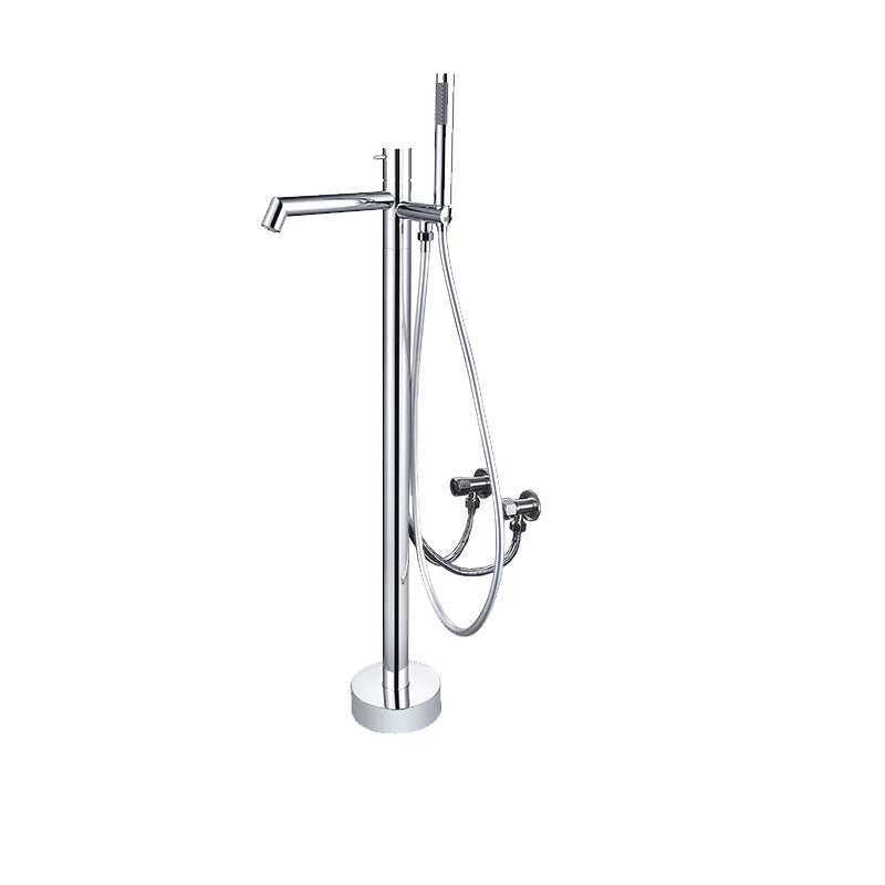 Floor Mounted Bronze Freestanding Tub Filler Single Handle Freestanding Tub Filler Trim Chrome Hand Shower Included Wall Clearhalo 'Bathroom Remodel & Bathroom Fixtures' 'Bathtub Faucets' 'bathtub_faucets' 'Home Improvement' 'home_improvement' 'home_improvement_bathtub_faucets' 7038457