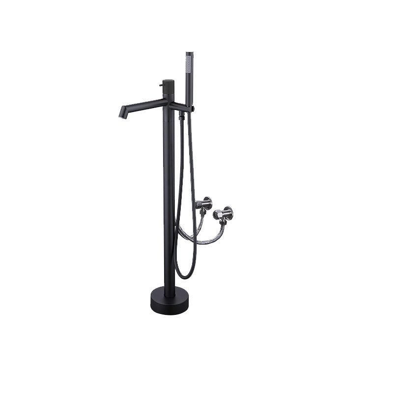 Floor Mounted Bronze Freestanding Tub Filler Single Handle Freestanding Tub Filler Trim Black Hand Shower Included Wall Clearhalo 'Bathroom Remodel & Bathroom Fixtures' 'Bathtub Faucets' 'bathtub_faucets' 'Home Improvement' 'home_improvement' 'home_improvement_bathtub_faucets' 7038458