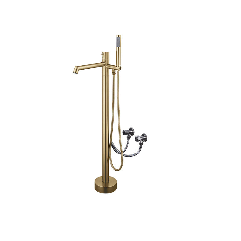 Floor Mounted Bronze Freestanding Tub Filler Single Handle Freestanding Tub Filler Trim Gold Hand Shower Included Wall Clearhalo 'Bathroom Remodel & Bathroom Fixtures' 'Bathtub Faucets' 'bathtub_faucets' 'Home Improvement' 'home_improvement' 'home_improvement_bathtub_faucets' 7038460