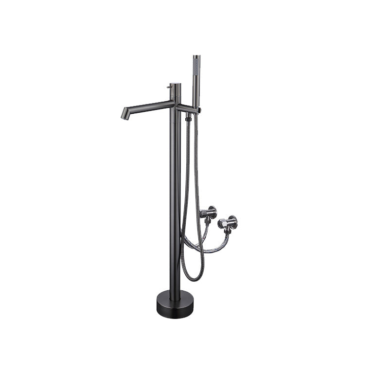Floor Mounted Bronze Freestanding Tub Filler Single Handle Freestanding Tub Filler Trim Gun Grey Hand Shower Included Wall Clearhalo 'Bathroom Remodel & Bathroom Fixtures' 'Bathtub Faucets' 'bathtub_faucets' 'Home Improvement' 'home_improvement' 'home_improvement_bathtub_faucets' 7038461