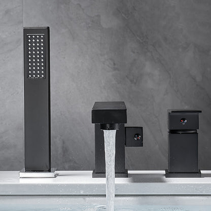 Deck Mounted Bronze Roman Tub Faucet Low Arc Roman Tub Faucet Set Black Clearhalo 'Bathroom Remodel & Bathroom Fixtures' 'Bathtub Faucets' 'bathtub_faucets' 'Home Improvement' 'home_improvement' 'home_improvement_bathtub_faucets' 7038489