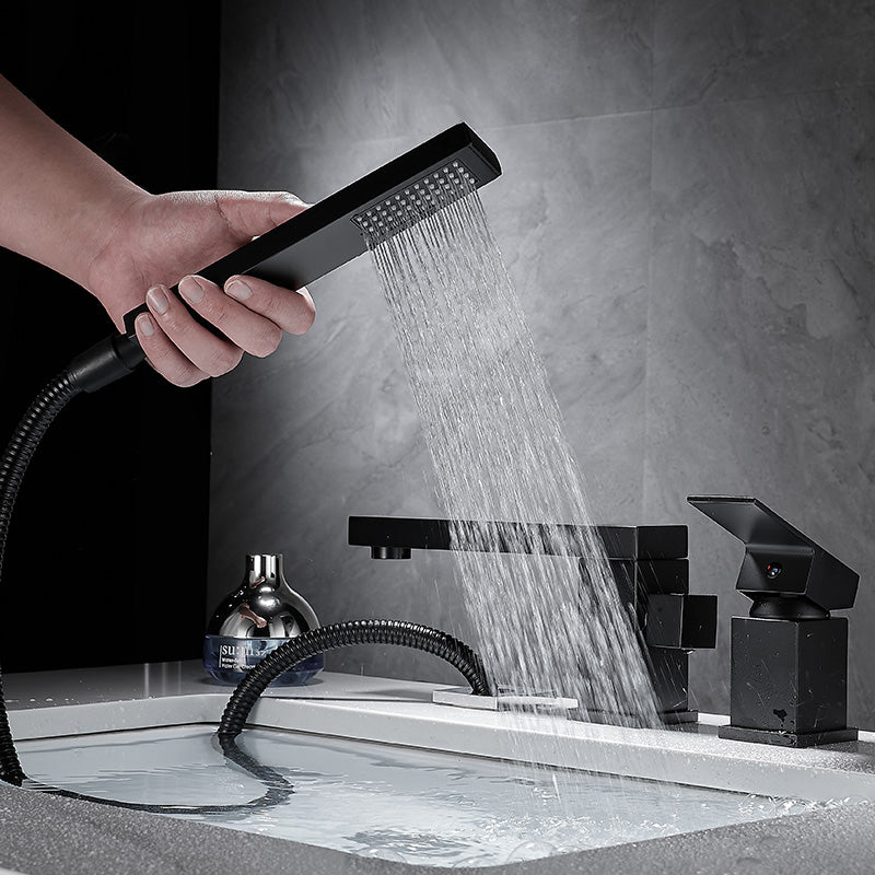 Deck Mounted Bronze Roman Tub Faucet Low Arc Roman Tub Faucet Set Clearhalo 'Bathroom Remodel & Bathroom Fixtures' 'Bathtub Faucets' 'bathtub_faucets' 'Home Improvement' 'home_improvement' 'home_improvement_bathtub_faucets' 7038491