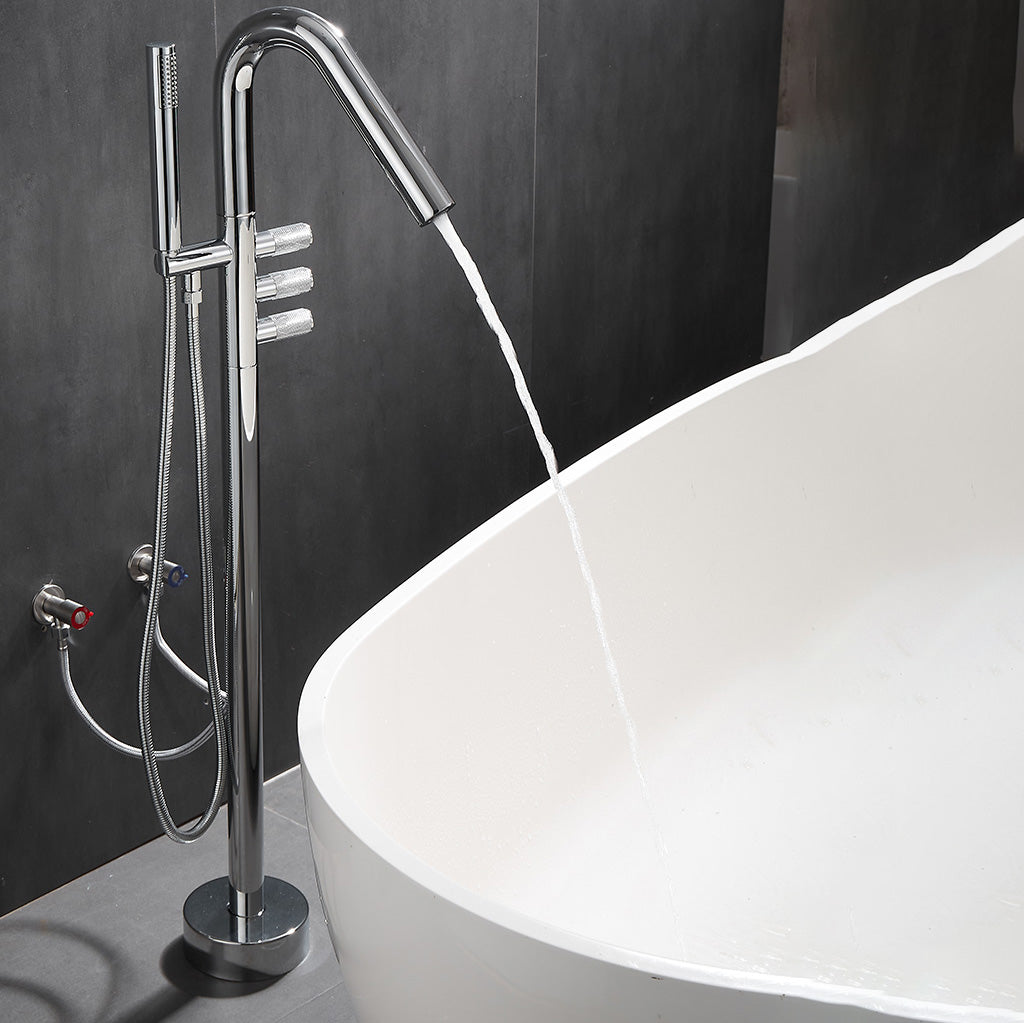 Floor Mounted Bronze Freestanding Tub Filler Freestanding High Arc Tub Filler Trim Nickel Hand Shower Included Wall Clearhalo 'Bathroom Remodel & Bathroom Fixtures' 'Bathtub Faucets' 'bathtub_faucets' 'Home Improvement' 'home_improvement' 'home_improvement_bathtub_faucets' 7038518