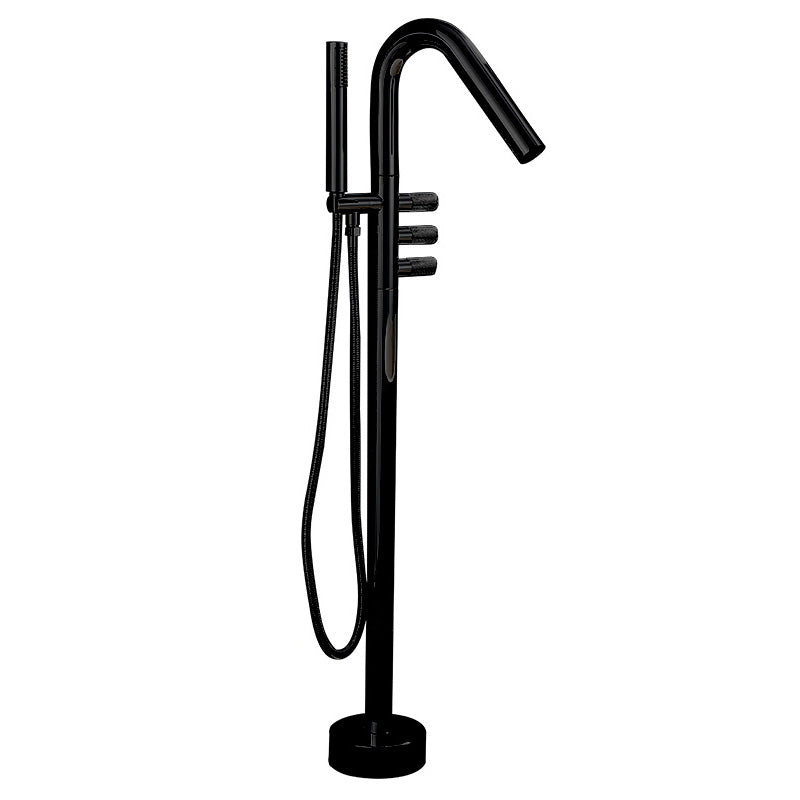 Floor Mounted Bronze Freestanding Tub Filler Freestanding High Arc Tub Filler Trim Black Hand Shower Included Ground Clearhalo 'Bathroom Remodel & Bathroom Fixtures' 'Bathtub Faucets' 'bathtub_faucets' 'Home Improvement' 'home_improvement' 'home_improvement_bathtub_faucets' 7038519