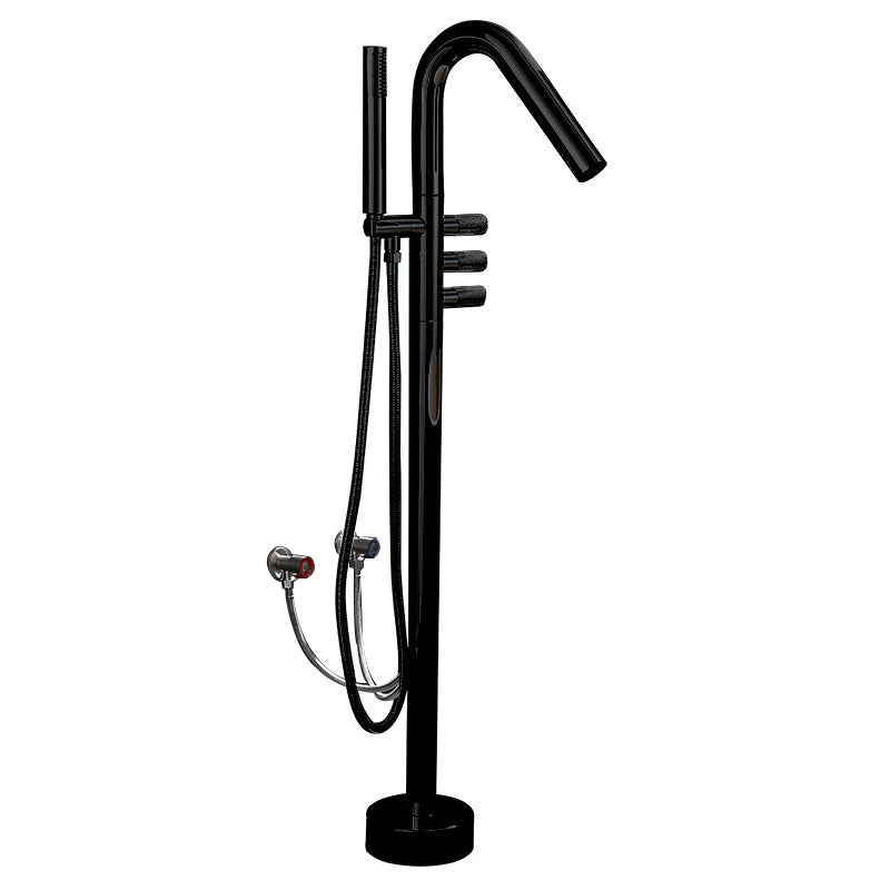 Floor Mounted Bronze Freestanding Tub Filler Freestanding High Arc Tub Filler Trim Black Hand Shower Included Wall Clearhalo 'Bathroom Remodel & Bathroom Fixtures' 'Bathtub Faucets' 'bathtub_faucets' 'Home Improvement' 'home_improvement' 'home_improvement_bathtub_faucets' 7038522
