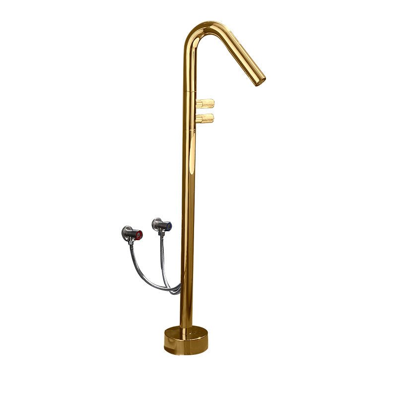Floor Mounted Bronze Freestanding Tub Filler Freestanding High Arc Tub Filler Trim Gold Hand Shower Not Included Wall Clearhalo 'Bathroom Remodel & Bathroom Fixtures' 'Bathtub Faucets' 'bathtub_faucets' 'Home Improvement' 'home_improvement' 'home_improvement_bathtub_faucets' 7038529