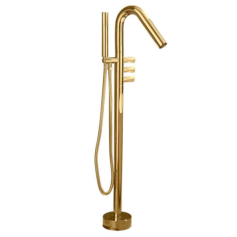 Floor Mounted Bronze Freestanding Tub Filler Freestanding High Arc Tub Filler Trim Gold Hand Shower Included Ground Clearhalo 'Bathroom Remodel & Bathroom Fixtures' 'Bathtub Faucets' 'bathtub_faucets' 'Home Improvement' 'home_improvement' 'home_improvement_bathtub_faucets' 7038531