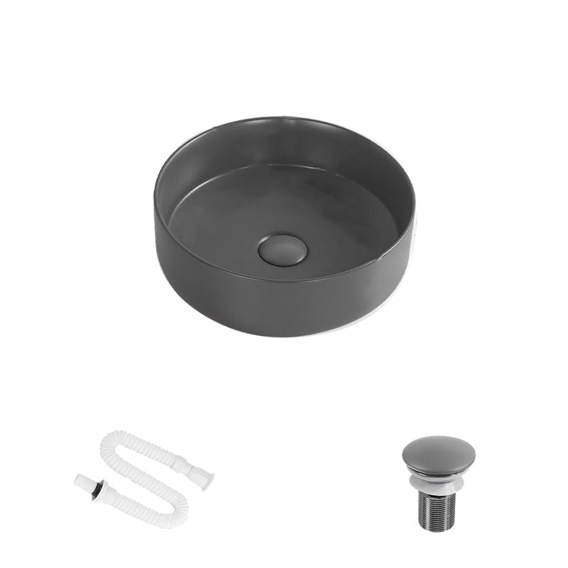 Modern Round Wash Stand Ceramic Table Installation Bathroom Sink 14"L x 14"W x 5"H Grey Sink Clearhalo 'Bathroom Remodel & Bathroom Fixtures' 'Bathroom Sinks & Faucet Components' 'Bathroom Sinks' 'bathroom_sink' 'Home Improvement' 'home_improvement' 'home_improvement_bathroom_sink' 7038548