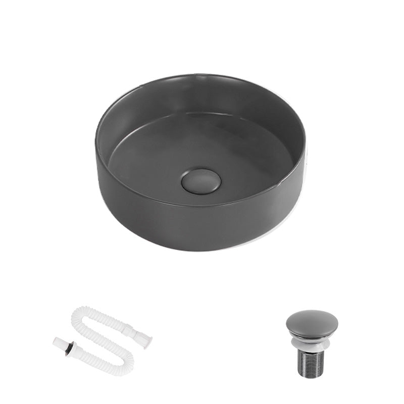 Modern Round Wash Stand Ceramic Table Installation Bathroom Sink 16"L x 16"W x 5"H Grey Sink Clearhalo 'Bathroom Remodel & Bathroom Fixtures' 'Bathroom Sinks & Faucet Components' 'Bathroom Sinks' 'bathroom_sink' 'Home Improvement' 'home_improvement' 'home_improvement_bathroom_sink' 7038554