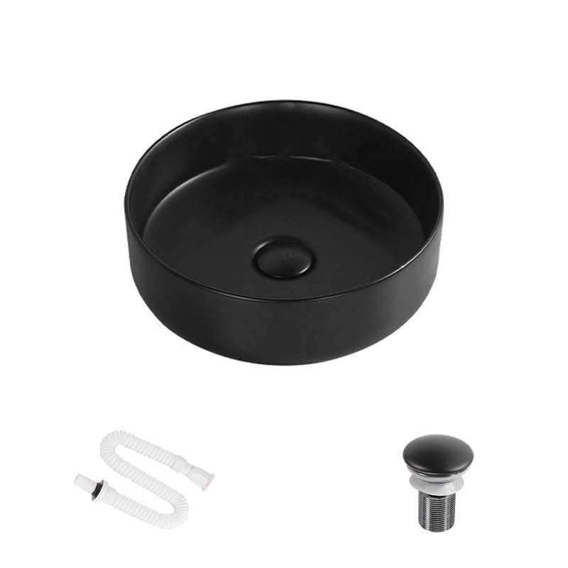 Modern Round Wash Stand Ceramic Table Installation Bathroom Sink 16"L x 16"W x 5"H Black Sink Clearhalo 'Bathroom Remodel & Bathroom Fixtures' 'Bathroom Sinks & Faucet Components' 'Bathroom Sinks' 'bathroom_sink' 'Home Improvement' 'home_improvement' 'home_improvement_bathroom_sink' 7038556
