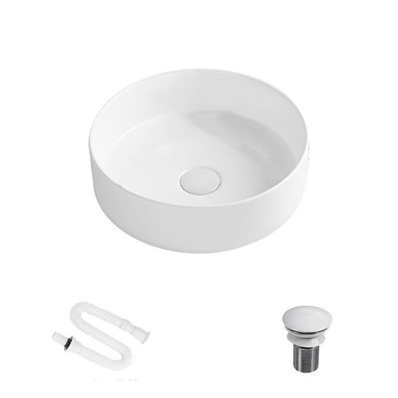 Modern Round Wash Stand Ceramic Table Installation Bathroom Sink 16"L x 16"W x 5"H White Sink Clearhalo 'Bathroom Remodel & Bathroom Fixtures' 'Bathroom Sinks & Faucet Components' 'Bathroom Sinks' 'bathroom_sink' 'Home Improvement' 'home_improvement' 'home_improvement_bathroom_sink' 7038557
