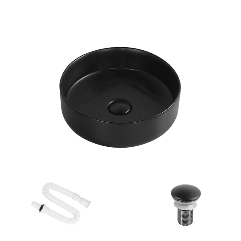 Modern Round Wash Stand Ceramic Table Installation Bathroom Sink 14"L x 14"W x 5"H Black Sink Clearhalo 'Bathroom Remodel & Bathroom Fixtures' 'Bathroom Sinks & Faucet Components' 'Bathroom Sinks' 'bathroom_sink' 'Home Improvement' 'home_improvement' 'home_improvement_bathroom_sink' 7038558