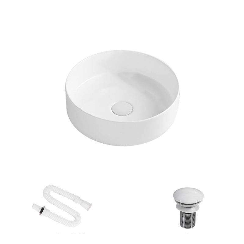 Modern Round Wash Stand Ceramic Table Installation Bathroom Sink 14"L x 14"W x 5"H White Sink Clearhalo 'Bathroom Remodel & Bathroom Fixtures' 'Bathroom Sinks & Faucet Components' 'Bathroom Sinks' 'bathroom_sink' 'Home Improvement' 'home_improvement' 'home_improvement_bathroom_sink' 7038559
