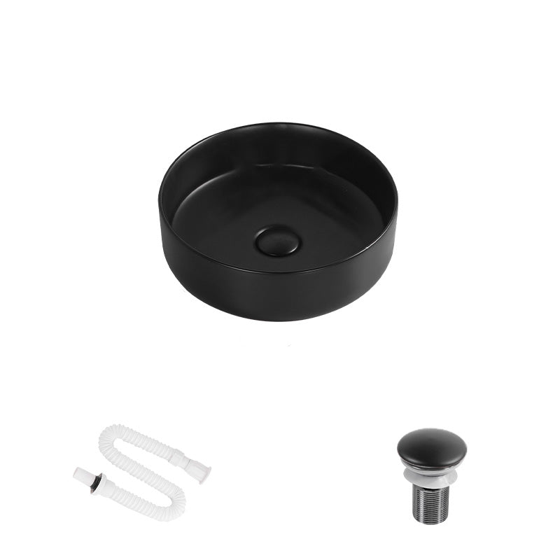 Modern Round Wash Stand Ceramic Table Installation Bathroom Sink 12"L x 12"W x 4"H Black Sink Clearhalo 'Bathroom Remodel & Bathroom Fixtures' 'Bathroom Sinks & Faucet Components' 'Bathroom Sinks' 'bathroom_sink' 'Home Improvement' 'home_improvement' 'home_improvement_bathroom_sink' 7038560