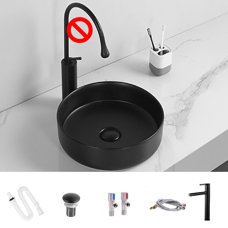 Modern Round Wash Stand Ceramic Table Installation Bathroom Sink 14"L x 14"W x 5"H Black Sink with Faucet Clearhalo 'Bathroom Remodel & Bathroom Fixtures' 'Bathroom Sinks & Faucet Components' 'Bathroom Sinks' 'bathroom_sink' 'Home Improvement' 'home_improvement' 'home_improvement_bathroom_sink' 7038561