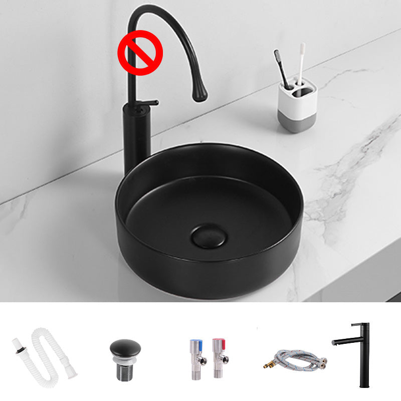 Modern Round Wash Stand Ceramic Table Installation Bathroom Sink 16"L x 16"W x 5"H Black Sink with Faucet Clearhalo 'Bathroom Remodel & Bathroom Fixtures' 'Bathroom Sinks & Faucet Components' 'Bathroom Sinks' 'bathroom_sink' 'Home Improvement' 'home_improvement' 'home_improvement_bathroom_sink' 7038562