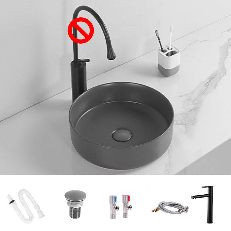 Modern Round Wash Stand Ceramic Table Installation Bathroom Sink 16"L x 16"W x 5"H Grey Sink with Faucet Clearhalo 'Bathroom Remodel & Bathroom Fixtures' 'Bathroom Sinks & Faucet Components' 'Bathroom Sinks' 'bathroom_sink' 'Home Improvement' 'home_improvement' 'home_improvement_bathroom_sink' 7038564