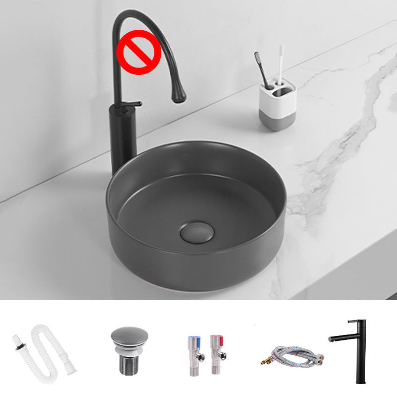 Modern Round Wash Stand Ceramic Table Installation Bathroom Sink 14"L x 14"W x 5"H Grey Sink with Faucet Clearhalo 'Bathroom Remodel & Bathroom Fixtures' 'Bathroom Sinks & Faucet Components' 'Bathroom Sinks' 'bathroom_sink' 'Home Improvement' 'home_improvement' 'home_improvement_bathroom_sink' 7038565