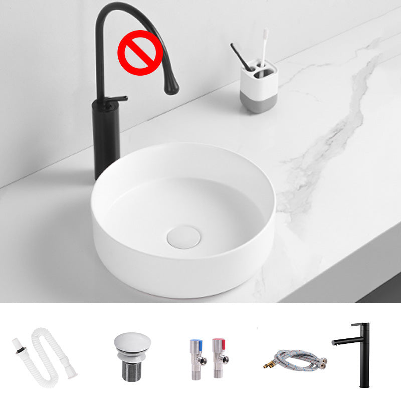 Modern Round Wash Stand Ceramic Table Installation Bathroom Sink 16"L x 16"W x 5"H White Sink with Faucet Clearhalo 'Bathroom Remodel & Bathroom Fixtures' 'Bathroom Sinks & Faucet Components' 'Bathroom Sinks' 'bathroom_sink' 'Home Improvement' 'home_improvement' 'home_improvement_bathroom_sink' 7038566