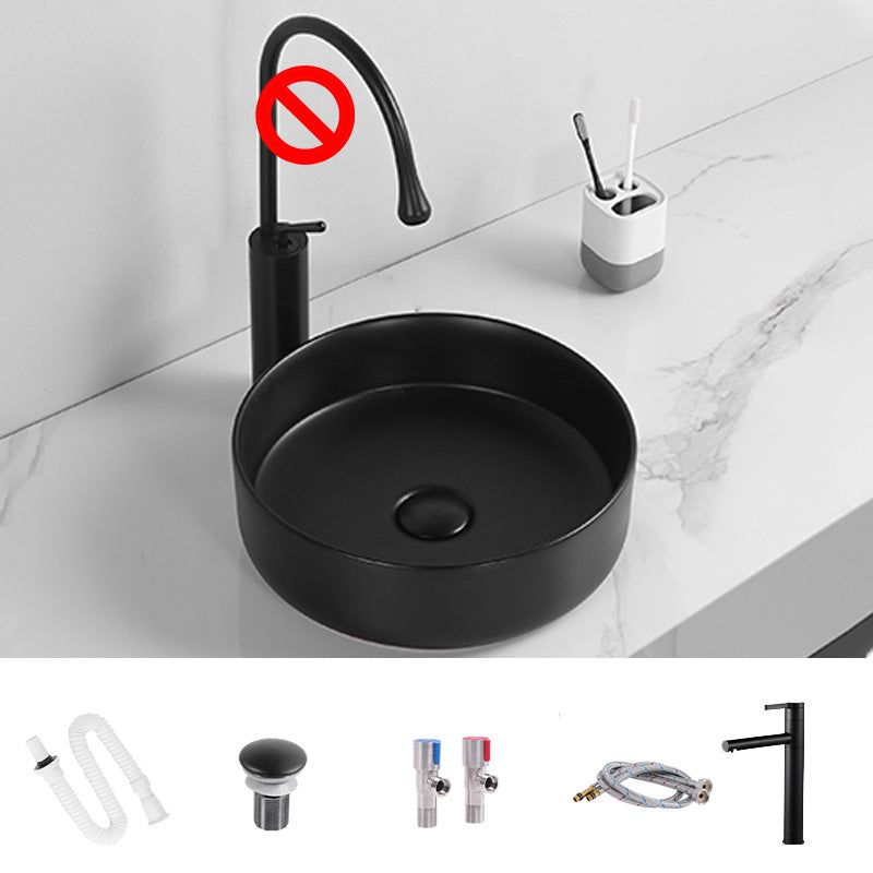 Modern Round Wash Stand Ceramic Table Installation Bathroom Sink 12"L x 12"W x 4"H Black Sink with Faucet Clearhalo 'Bathroom Remodel & Bathroom Fixtures' 'Bathroom Sinks & Faucet Components' 'Bathroom Sinks' 'bathroom_sink' 'Home Improvement' 'home_improvement' 'home_improvement_bathroom_sink' 7038567