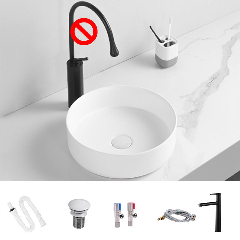 Modern Round Wash Stand Ceramic Table Installation Bathroom Sink 12"L x 12"W x 4"H White Sink with Faucet Clearhalo 'Bathroom Remodel & Bathroom Fixtures' 'Bathroom Sinks & Faucet Components' 'Bathroom Sinks' 'bathroom_sink' 'Home Improvement' 'home_improvement' 'home_improvement_bathroom_sink' 7038569