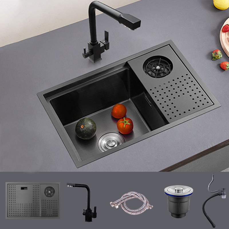 Modern Sink Overflow Hole Single Basin Kitchen Sink with Drain Assembly 24"L x 16"W x 9"H Sink with Faucet Hot and Cold Water Faucet Clearhalo 'Home Improvement' 'home_improvement' 'home_improvement_kitchen_sinks' 'Kitchen Remodel & Kitchen Fixtures' 'Kitchen Sinks & Faucet Components' 'Kitchen Sinks' 'kitchen_sinks' 7039750