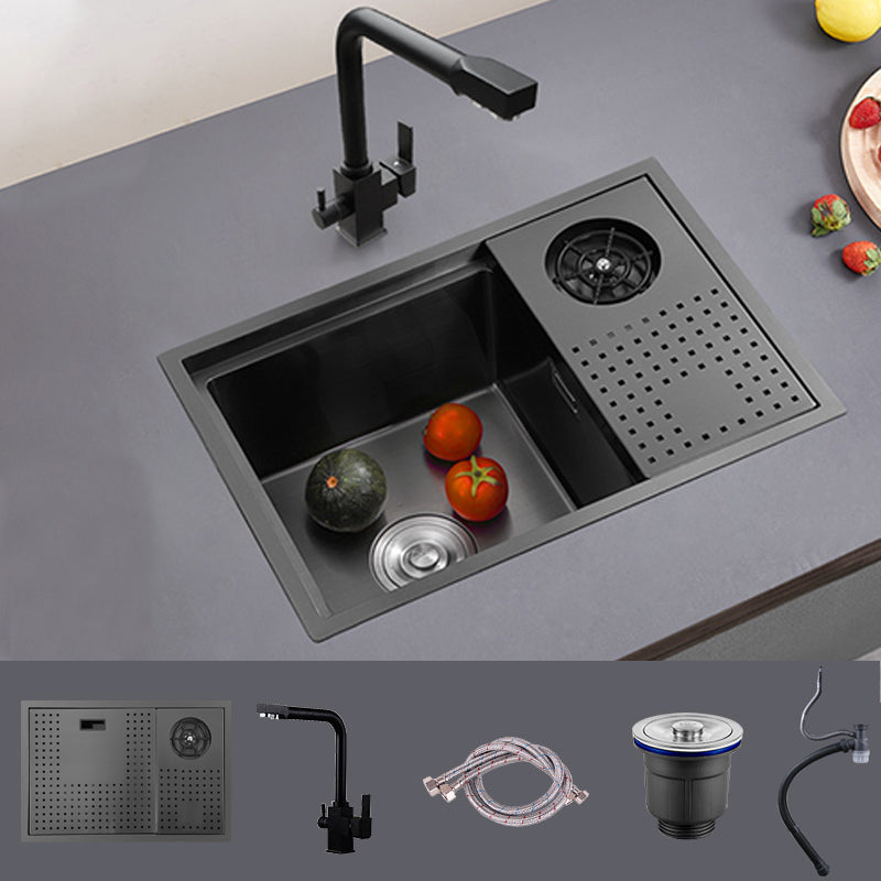Modern Sink Overflow Hole Single Basin Kitchen Sink with Drain Assembly 22"L x 16"W x 9"H Sink with Faucet Hot and Cold Water Faucet Clearhalo 'Home Improvement' 'home_improvement' 'home_improvement_kitchen_sinks' 'Kitchen Remodel & Kitchen Fixtures' 'Kitchen Sinks & Faucet Components' 'Kitchen Sinks' 'kitchen_sinks' 7039758