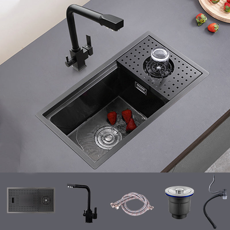 Modern Sink Overflow Hole Single Basin Kitchen Sink with Drain Assembly 22"L x 10"W x 9"H Sink with Faucet Hot and Cold Water Faucet Clearhalo 'Home Improvement' 'home_improvement' 'home_improvement_kitchen_sinks' 'Kitchen Remodel & Kitchen Fixtures' 'Kitchen Sinks & Faucet Components' 'Kitchen Sinks' 'kitchen_sinks' 7039766