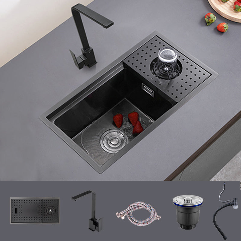 Modern Sink Overflow Hole Single Basin Kitchen Sink with Drain Assembly 22"L x 10"W x 9"H Sink with Faucet 7 Shape Cold Hot Faucet Clearhalo 'Home Improvement' 'home_improvement' 'home_improvement_kitchen_sinks' 'Kitchen Remodel & Kitchen Fixtures' 'Kitchen Sinks & Faucet Components' 'Kitchen Sinks' 'kitchen_sinks' 7039767
