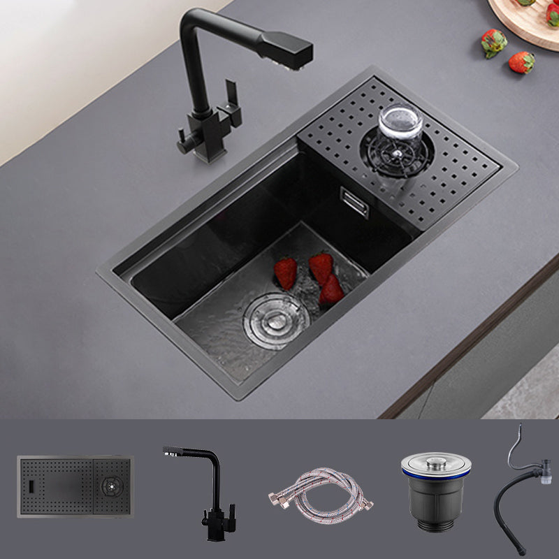 Modern Sink Overflow Hole Single Basin Kitchen Sink with Drain Assembly 24"L x 13"W x 9"H Sink with Faucet Hot and Cold Water Faucet Clearhalo 'Home Improvement' 'home_improvement' 'home_improvement_kitchen_sinks' 'Kitchen Remodel & Kitchen Fixtures' 'Kitchen Sinks & Faucet Components' 'Kitchen Sinks' 'kitchen_sinks' 7039770
