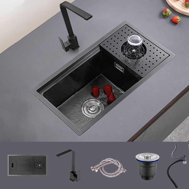 Modern Sink Overflow Hole Single Basin Kitchen Sink with Drain Assembly 24"L x 13"W x 9"H Sink with Faucet 7 Shape Cold Hot Faucet Clearhalo 'Home Improvement' 'home_improvement' 'home_improvement_kitchen_sinks' 'Kitchen Remodel & Kitchen Fixtures' 'Kitchen Sinks & Faucet Components' 'Kitchen Sinks' 'kitchen_sinks' 7039771