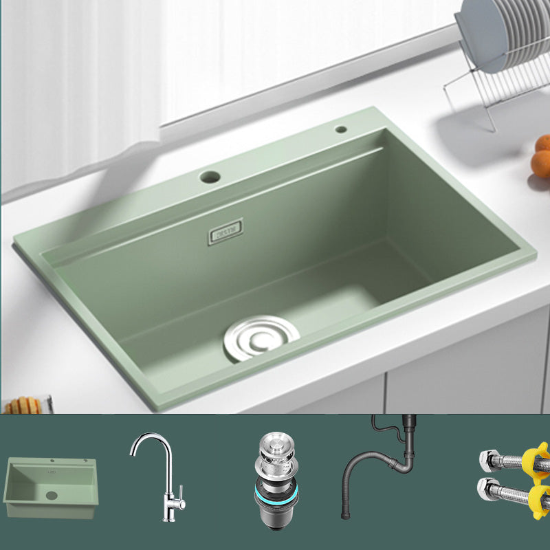 Rectangle Quartz Kitchen Sink in Peppermint Green Single Bowl Sink 27"L x 19"W x 8"H Sink with Faucet Round Faucet Clearhalo 'Home Improvement' 'home_improvement' 'home_improvement_kitchen_sinks' 'Kitchen Remodel & Kitchen Fixtures' 'Kitchen Sinks & Faucet Components' 'Kitchen Sinks' 'kitchen_sinks' 7039852