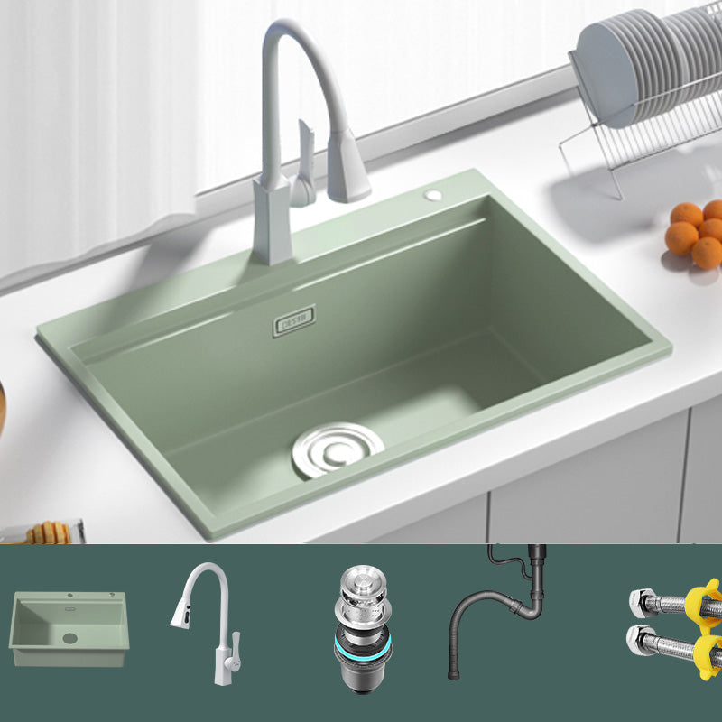 Rectangle Quartz Kitchen Sink in Peppermint Green Single Bowl Sink 26.8"L x 18.1"W x 7.9"H Sink with Faucet Pull Out Faucet Clearhalo 'Home Improvement' 'home_improvement' 'home_improvement_kitchen_sinks' 'Kitchen Remodel & Kitchen Fixtures' 'Kitchen Sinks & Faucet Components' 'Kitchen Sinks' 'kitchen_sinks' 7039855